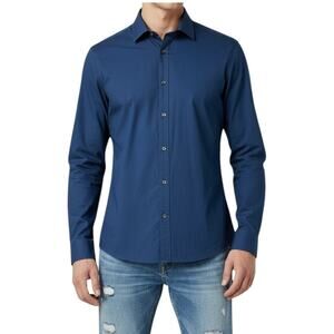 Mens Long Sleeve Button Up Shirt 100% Cotton H&M Easy Iron Navy Blue Sz L Preppy